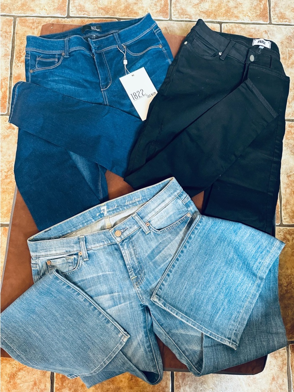 3 - Women’s Jeans Trio Light Blue/Dark Blue/Black by SEVEN, PAIGE & 1822 SZ 29